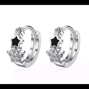 Sterling silver stars Huggie  Earrings
